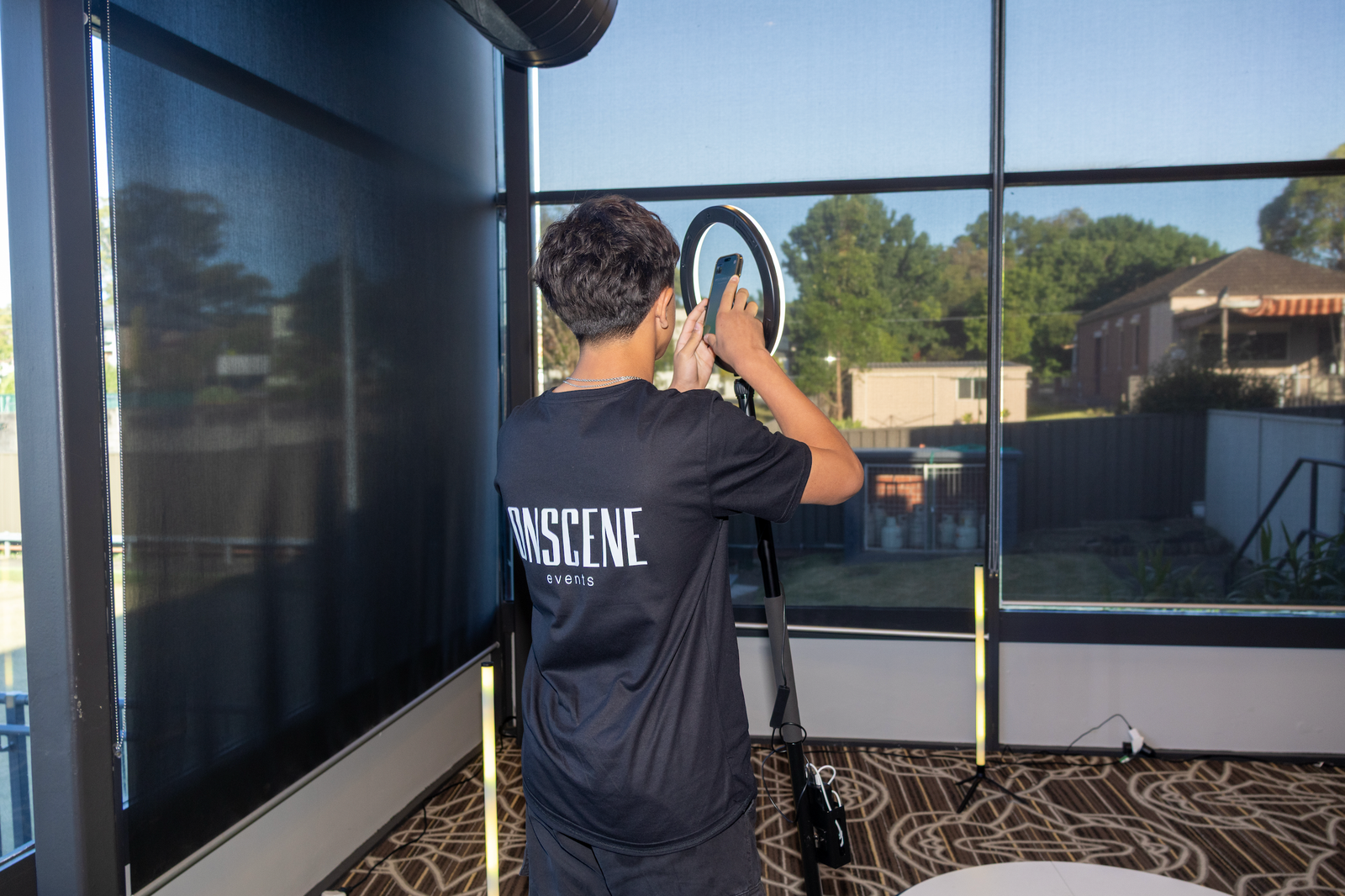 Photobooth setup with custom backdrop